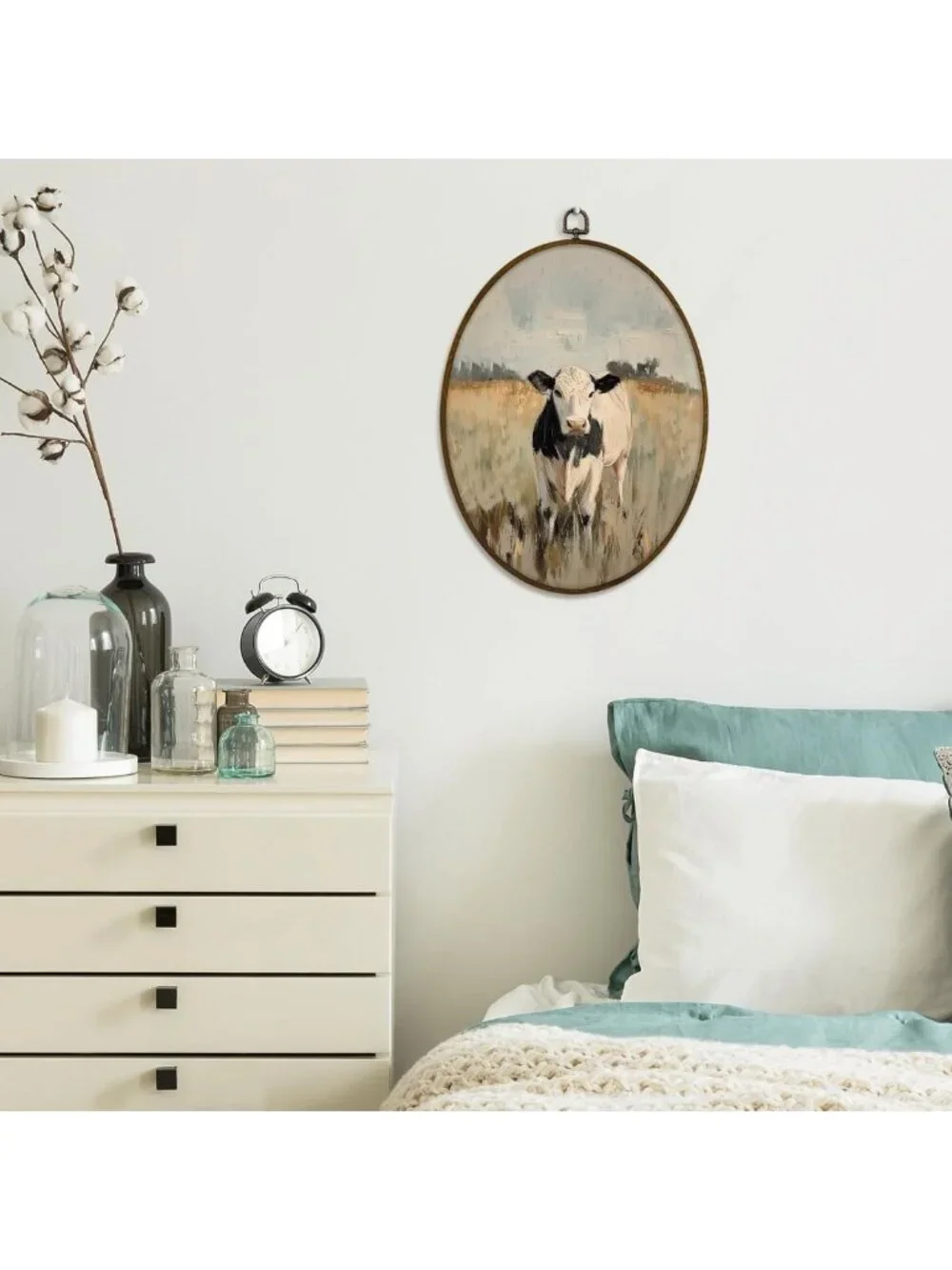 Rustic Farmhouse Cow Wall Art Decor | Vintage Animal Canvas Print | 8.7x11.3